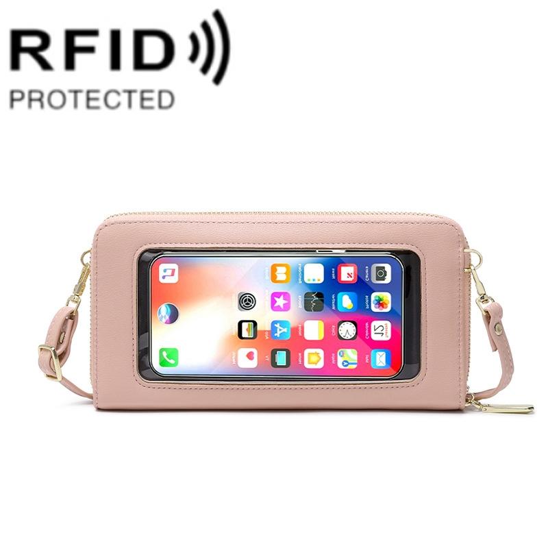 Anti Theft Rfid Cross Body Phone Bag With Touch Screen - Black