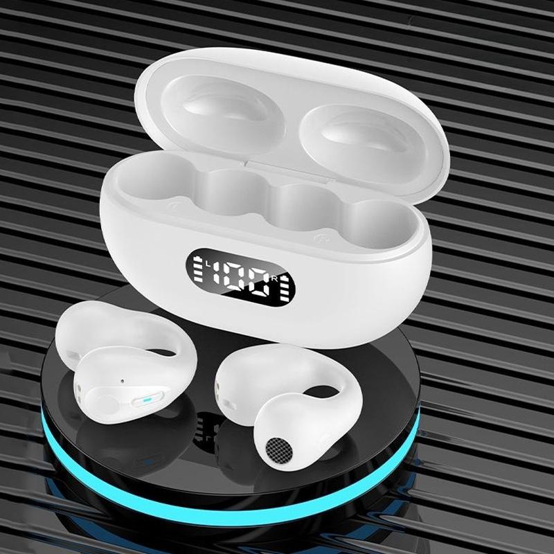 Wireless Noise-cancelling Bluetooth Earbuds with Led Display - White