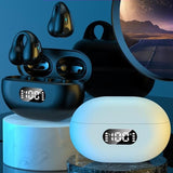 Wireless Noise-cancelling Bluetooth Earbuds with Led Display - White - Side View