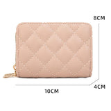 Double Layer Zipper Wallet Multi Card Slot Large Capacity Rhombus Design - Beige