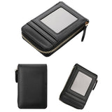 Multi Slot Short Card Holder With Zipper Coin Purse Pu Leather - Black