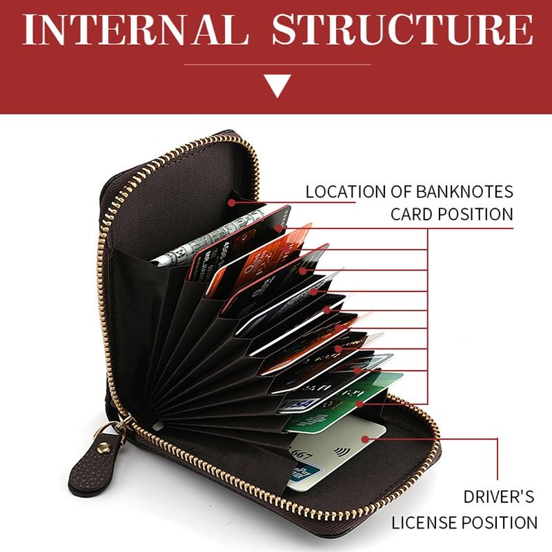 Multi Slot Short Card Holder With Zipper Coin Purse Pu Leather - Black