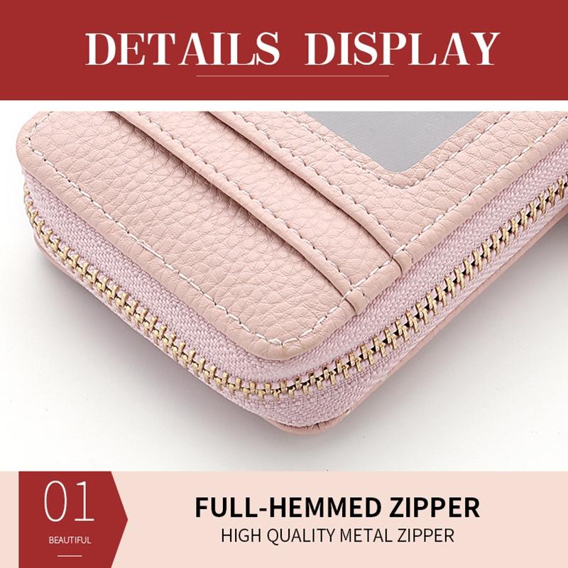 Multi Slot Short Card Holder With Zipper Coin Purse Pu Leather - Black