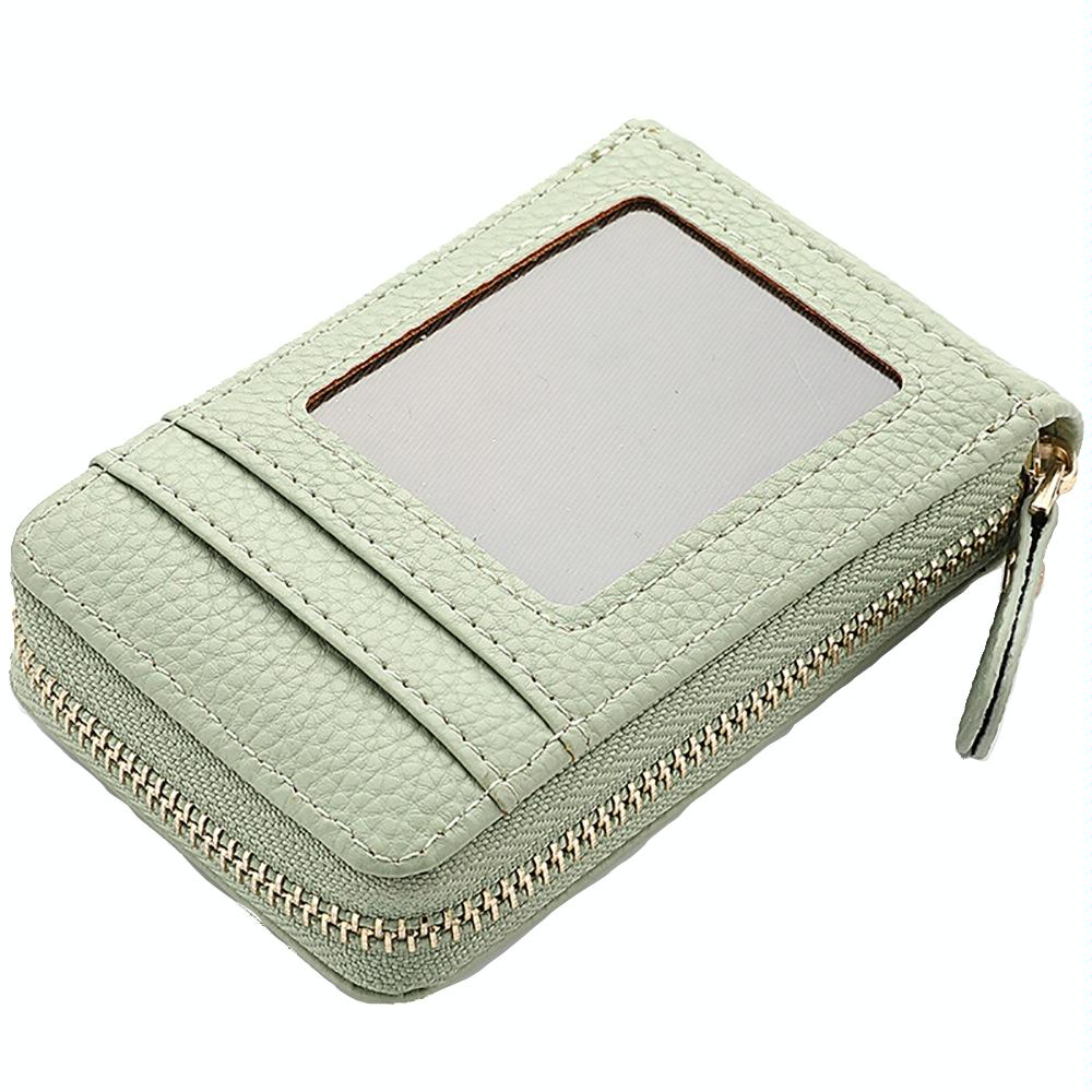 Multi Slot Short Card Holder With Zipper Coin Purse Pu Leather - Black