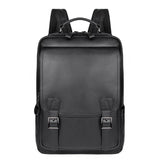 Men Black Cowhide Leather Backpack for Casual Business with Laptop Compartment - Front View