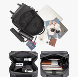Men Black Cowhide Leather Backpack for Casual Business with Laptop Compartment