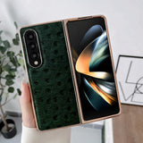 For Samsung Galaxy Z Fold4 5G Ostrich Leather Phone Case - Coffee