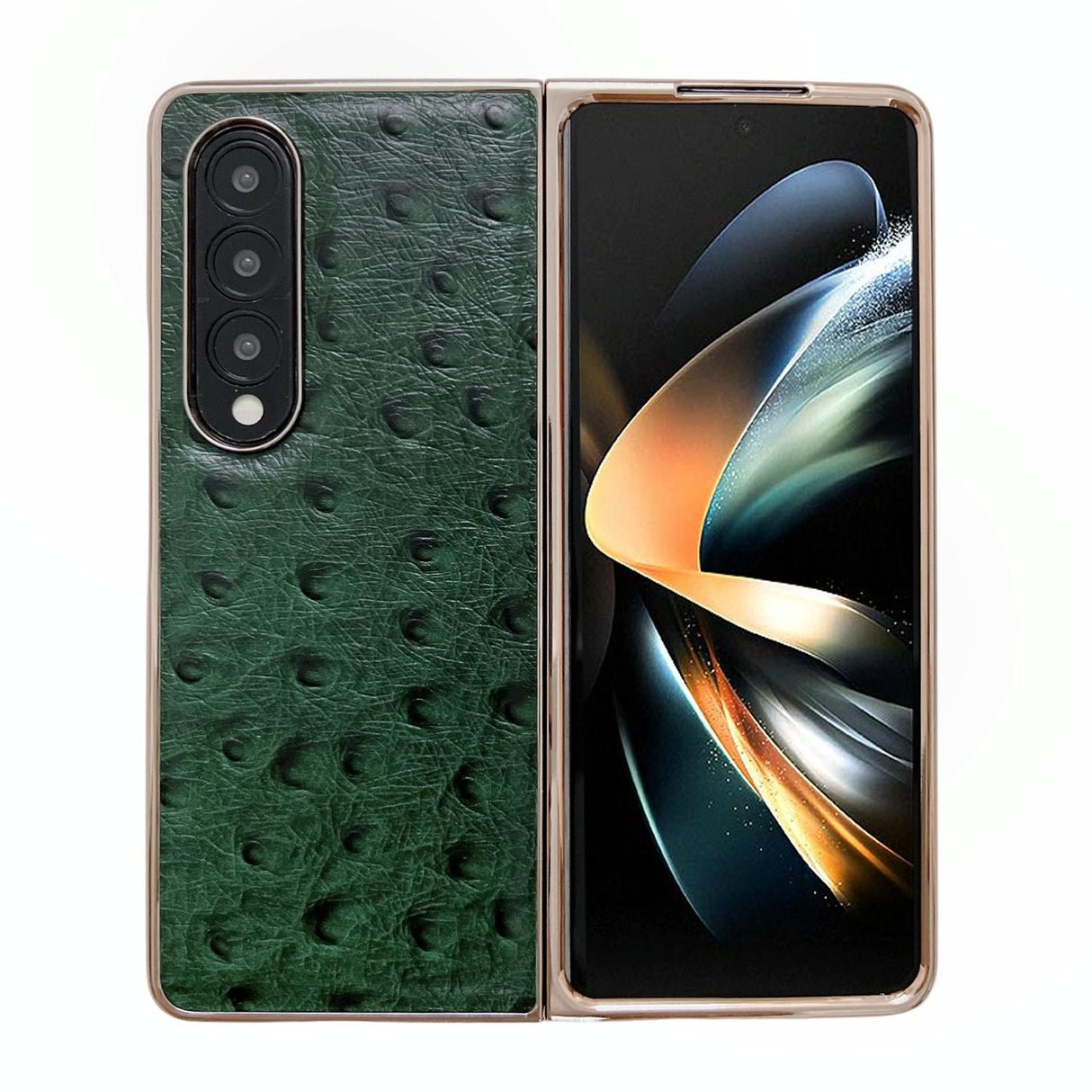 For Samsung Galaxy Z Fold4 5G Ostrich Leather Phone Case - Coffee
