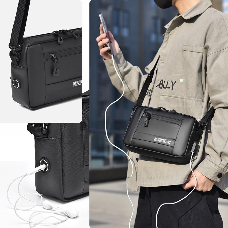 Usb Shoulder Bag For Men Portable & Stylish Outdoor Messenger Black