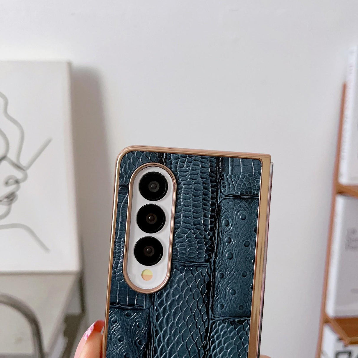 For Samsung Galaxy Z Fold4 5G Leather Mahjong Phone Case - Electroplated - Blue