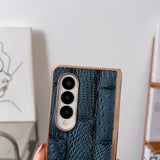 For Samsung Galaxy Z Fold4 5G Leather Mahjong Phone Case - Electroplated - Blue
