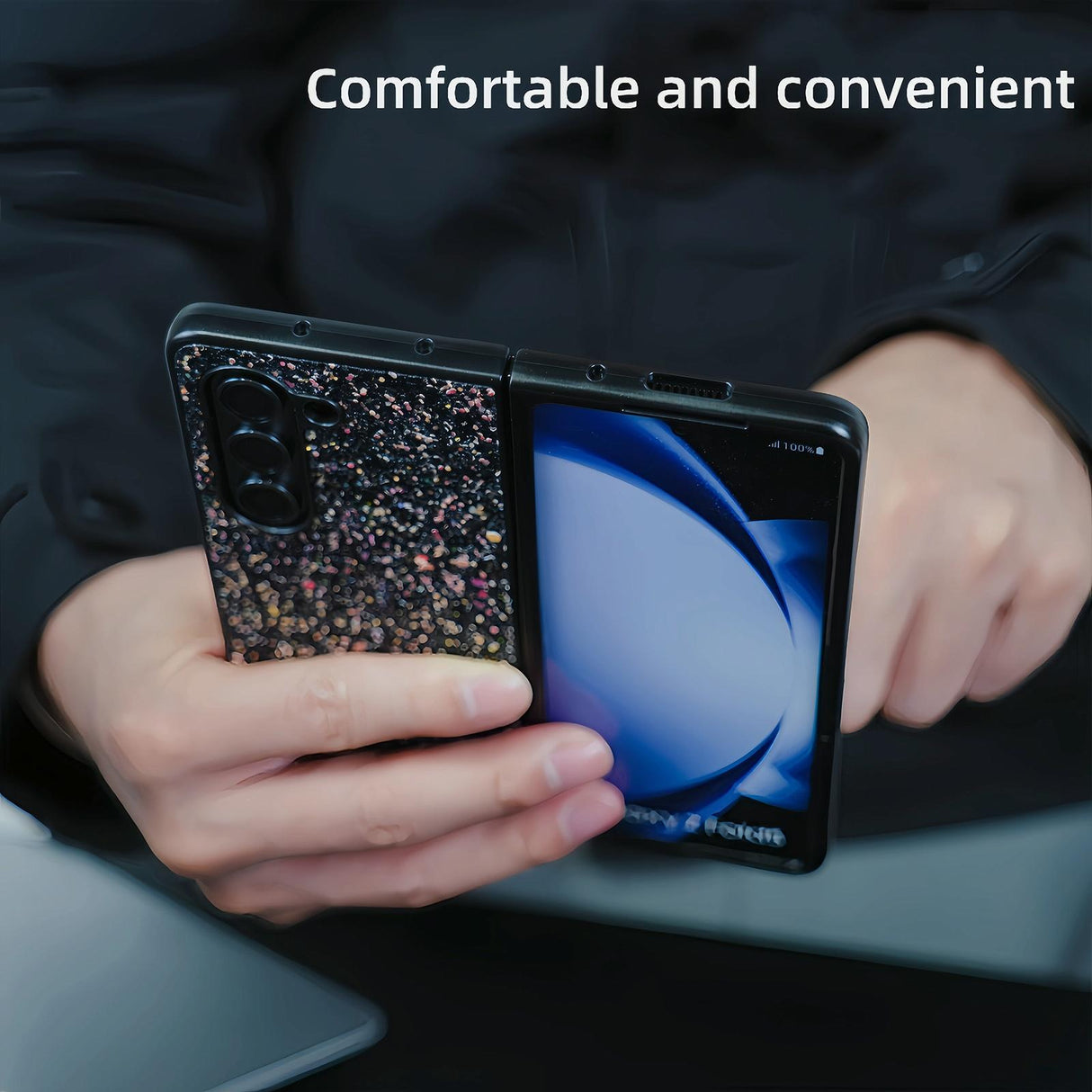 For Samsung Galaxy Z Fold4 5G Foldable Diamond Case - Compact And Stylish - Flash Black