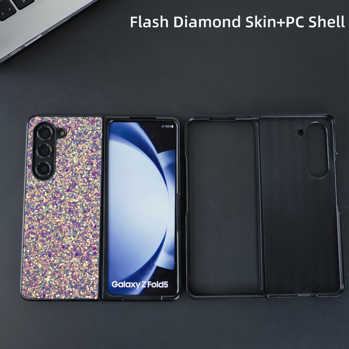 For Samsung Galaxy Z Fold4 5G Foldable Diamond Case - Compact And Stylish - Flash Black