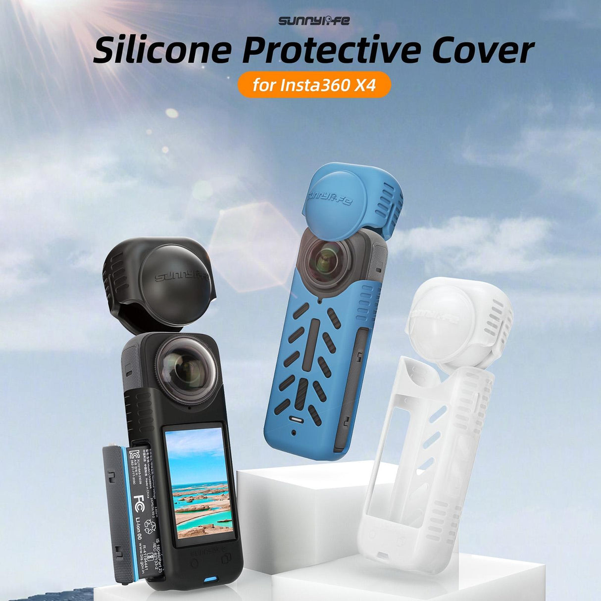Silicone Shockproof Case and Lens Cover for Insta360 X4 by Sunnylife - Black - Lens Body Cover Kit