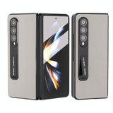 For Samsung Galaxy Z Fold4 5G Leather Phone Case With Holder - Wave Design - Black - Front View