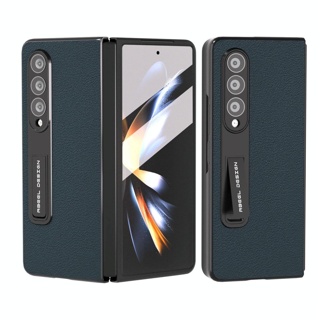 For Samsung Galaxy Z Fold4 5G Leather Phone Case With Holder - Wave Design - Black