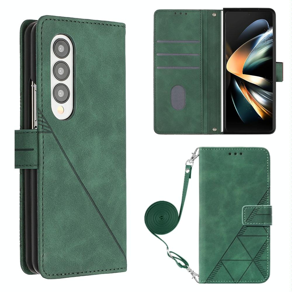 For Samsung Galaxy z Fold4 5G Embossed Leather Flip Crossbody Phone Case - 3d Design - Wine Red