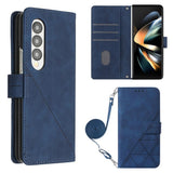 For Samsung Galaxy z Fold4 5G Embossed Leather Flip Crossbody Phone Case - 3d Design - Wine Red