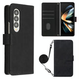 For Samsung Galaxy z Fold4 5G Embossed Leather Flip Crossbody Phone Case - 3d Design - Wine Red