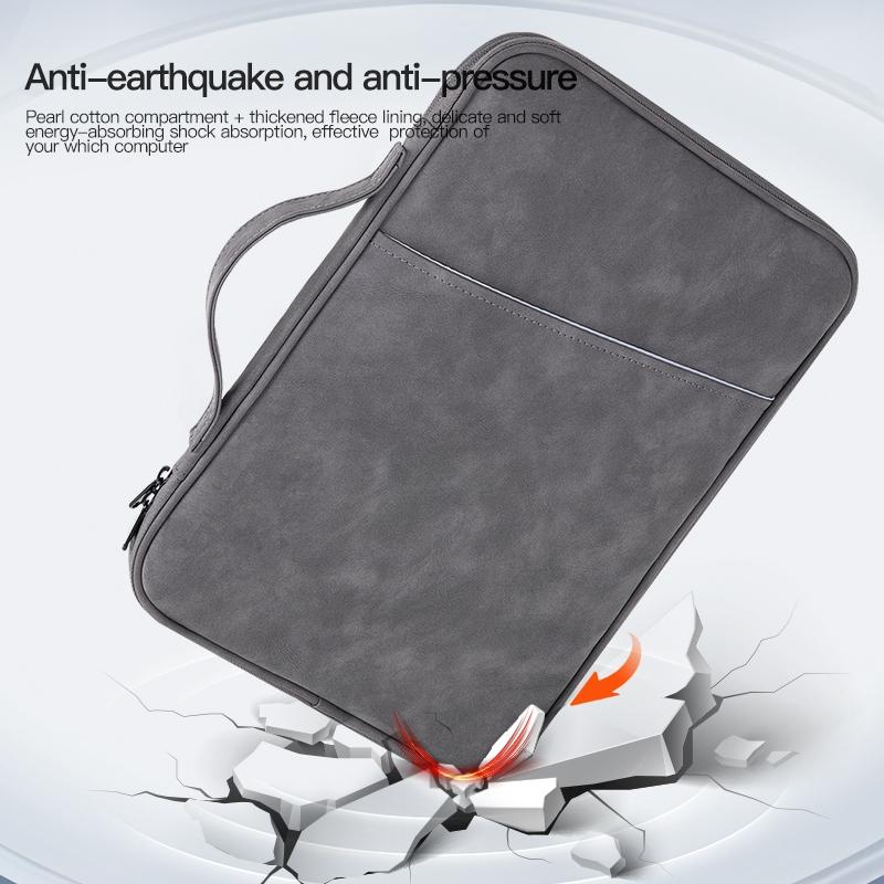 Grey Sheepskin Leather Bag for 12.9-13 Inch Laptops - Portable and Stylish