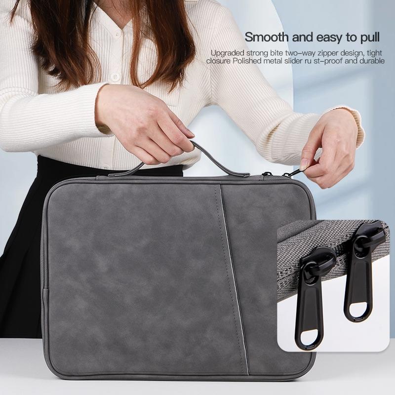 Grey Sheepskin Leather Bag for 12.9-13 Inch Laptops - Portable and Stylish