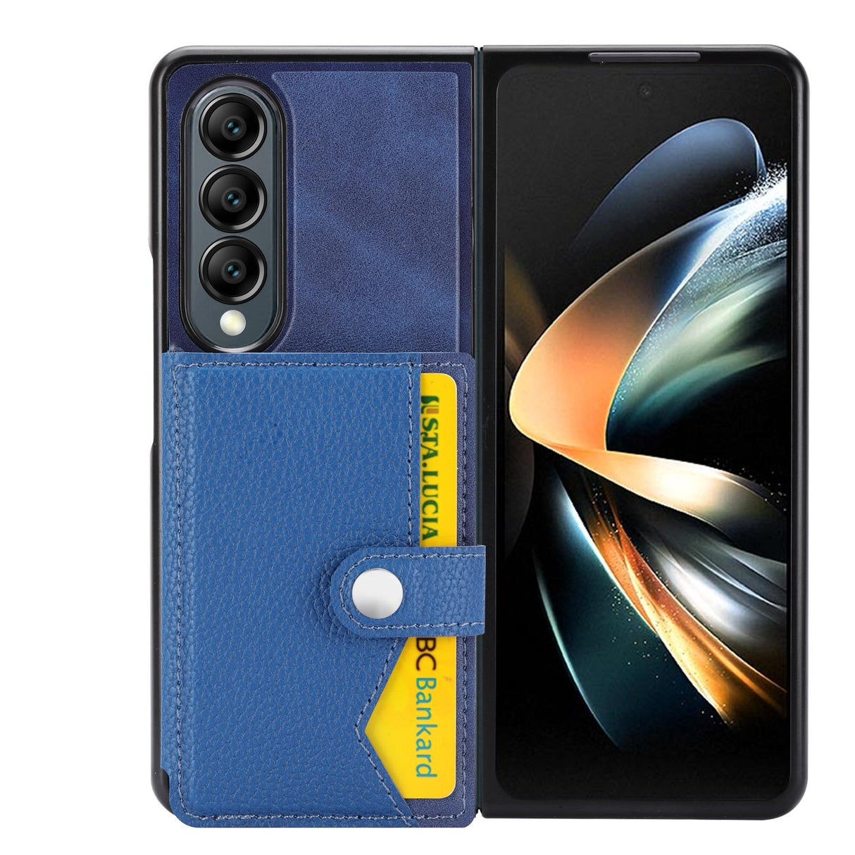 For Samsung Galaxy Z Fold4 5G Samsung Galaxy Z Fold4 Litchi Pattern Single Button Card Holder Phone Case - Light Purple