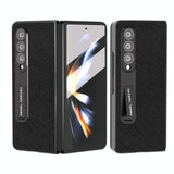 For Samsung Galaxy Z Fold4 5G Cross Texture Leather Phone Case With Holder - Black