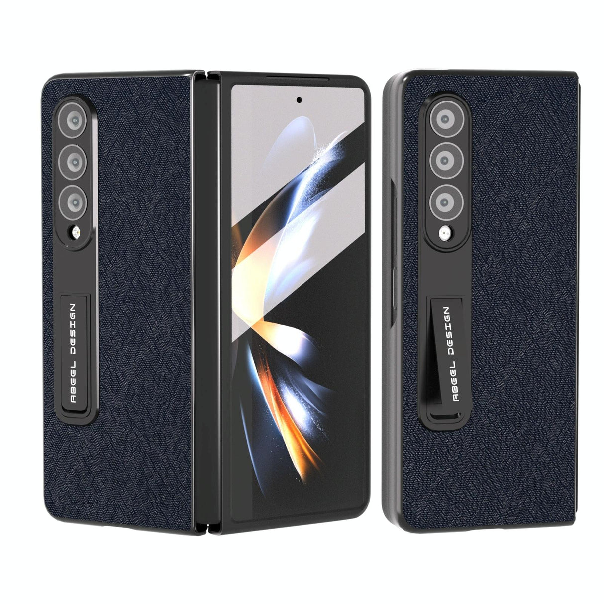For Samsung Galaxy Z Fold4 5G Cross Texture Leather Phone Case With Holder - Black