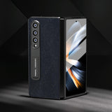 For Samsung Galaxy Z Fold4 5G Cross Texture Leather Phone Case With Holder - Black - Side View