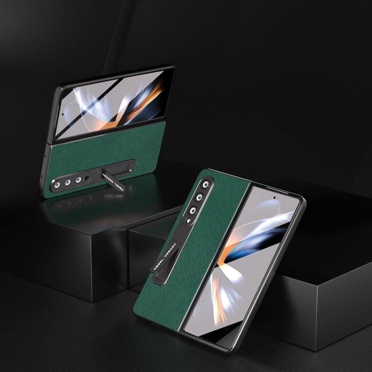 For Samsung Galaxy Z Fold4 5G Cross Texture Leather Phone Case With Holder - Black