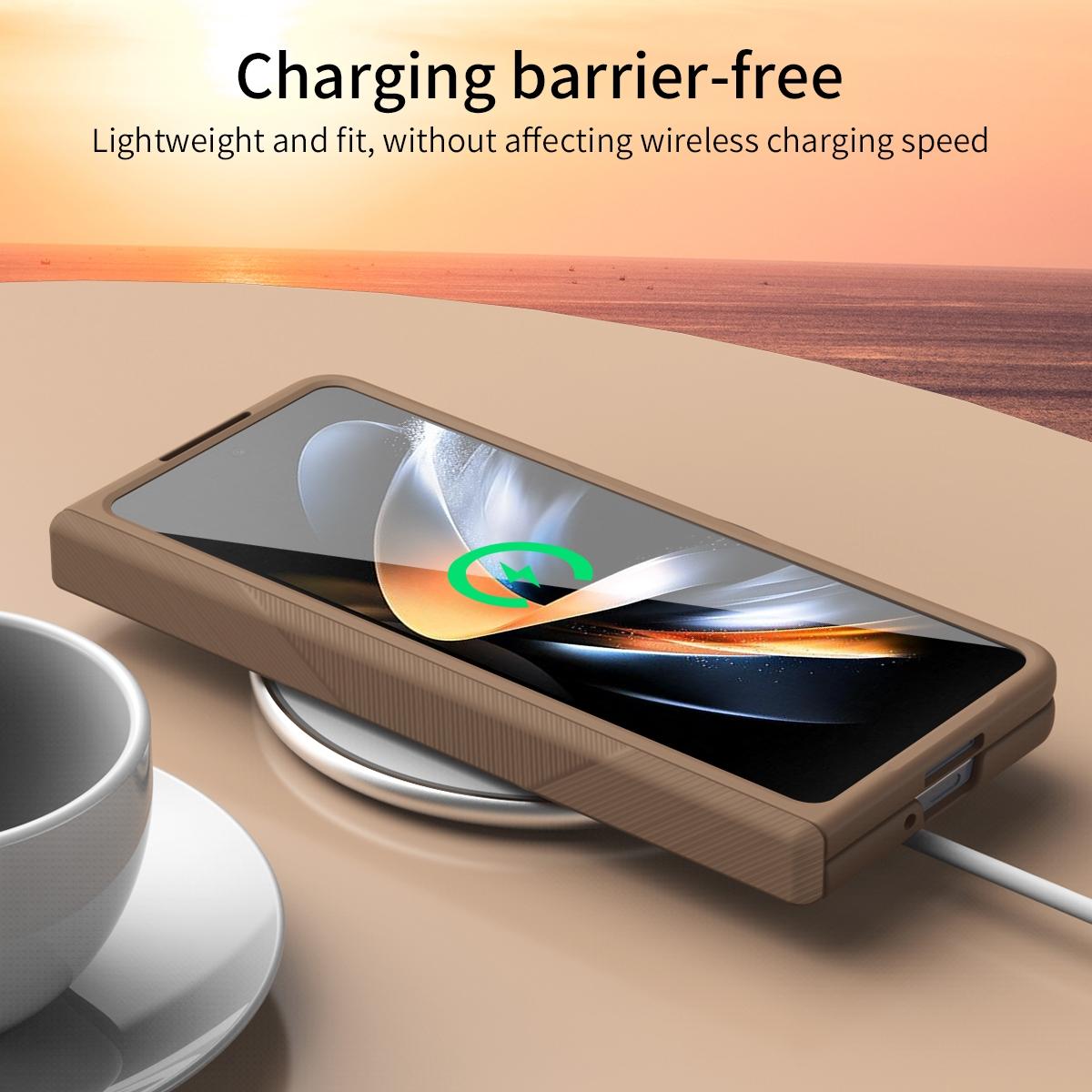 For Samsung Galaxy Z Fold4 5G Foldable Phone Case With Pen And Stylus - Coffee