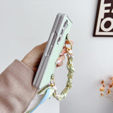 For Samsung Galaxy Z Fold4 5G Leather Phone Case With Metallic Paint And Scarf Bracelet - Pink - Extra Image