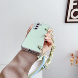 For Samsung Galaxy Z Fold4 5G Leather Phone Case With Metallic Paint And Scarf Bracelet - Pink - Extra Image