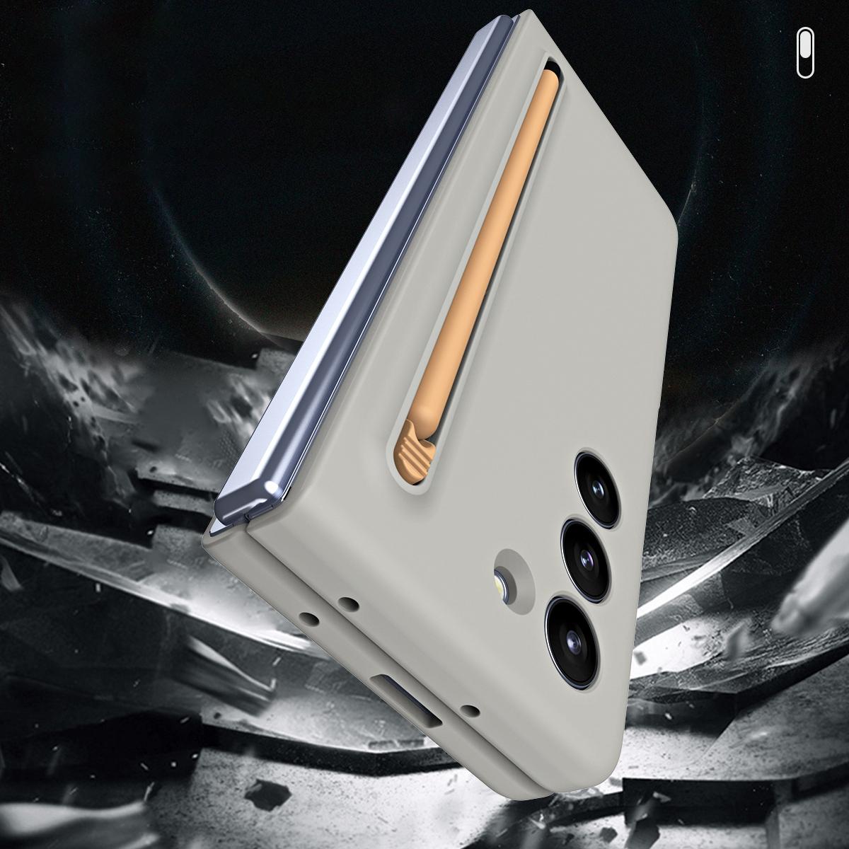 For Samsung Galaxy Z Fold4 5G Enhanced Shockproof Phone Case - Pen Design - Light Gray
