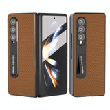 For Samsung Galaxy Z Fold4 5G Carbon Fiber Phone Case With Holder - Brown - Close-Up Angle