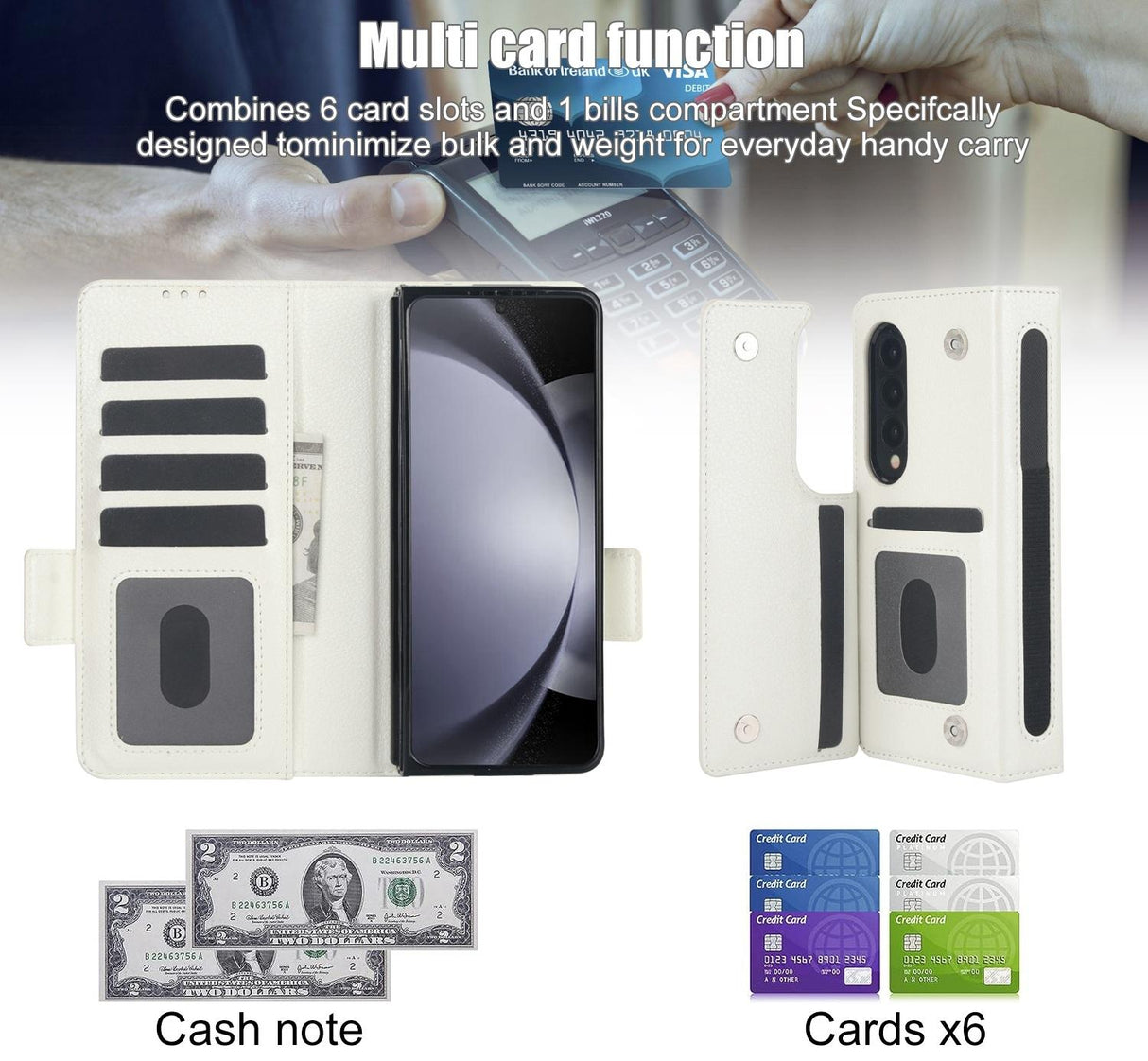 For Samsung Galaxy Z Fold4 5G Leather Phone Case With Pen Slot - White