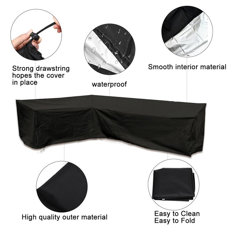 Waterproof Outdoor Corner Sofa Cover - 200x270x82cm - Black