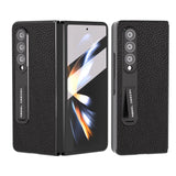 For Samsung Galaxy Z Fold4 5G Leather Phone Case With Holder - Litchi Texture - Black