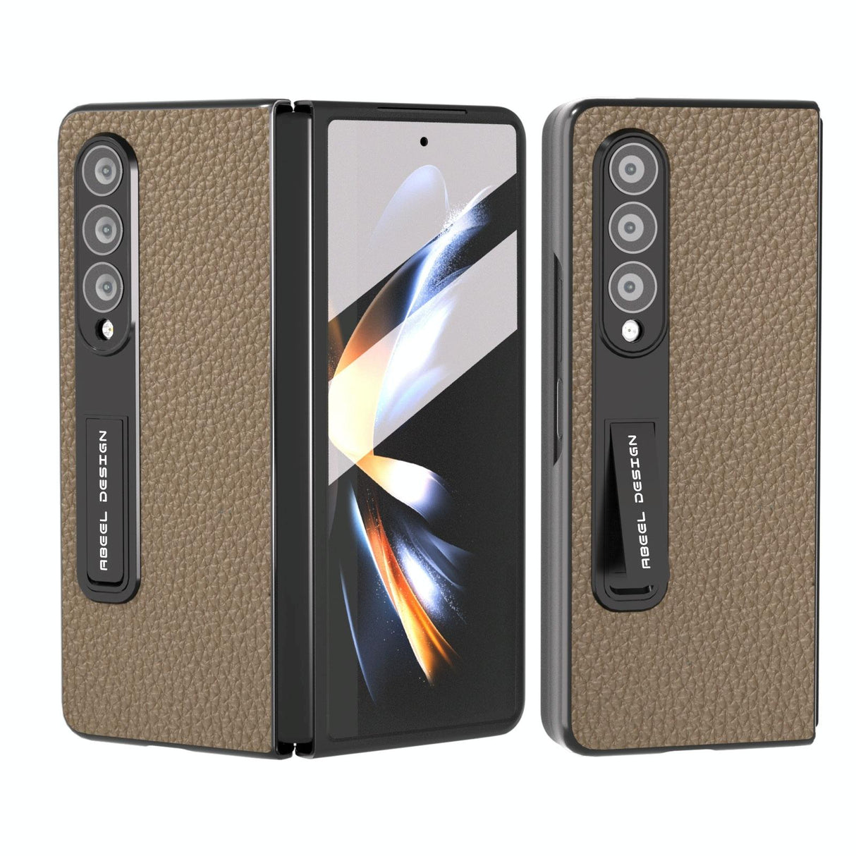 For Samsung Galaxy Z Fold4 5G Leather Phone Case With Holder - Litchi Texture - Black