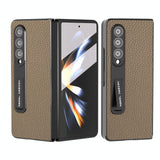 For Samsung Galaxy Z Fold4 5G Leather Phone Case With Holder - Litchi Texture - Black