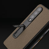For Samsung Galaxy Z Fold4 5G Leather Phone Case With Holder - Litchi Texture - Black