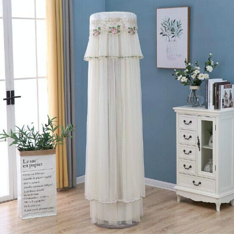 175cm Vertical Lace Air Conditioner Dust Cover - Round Column - White