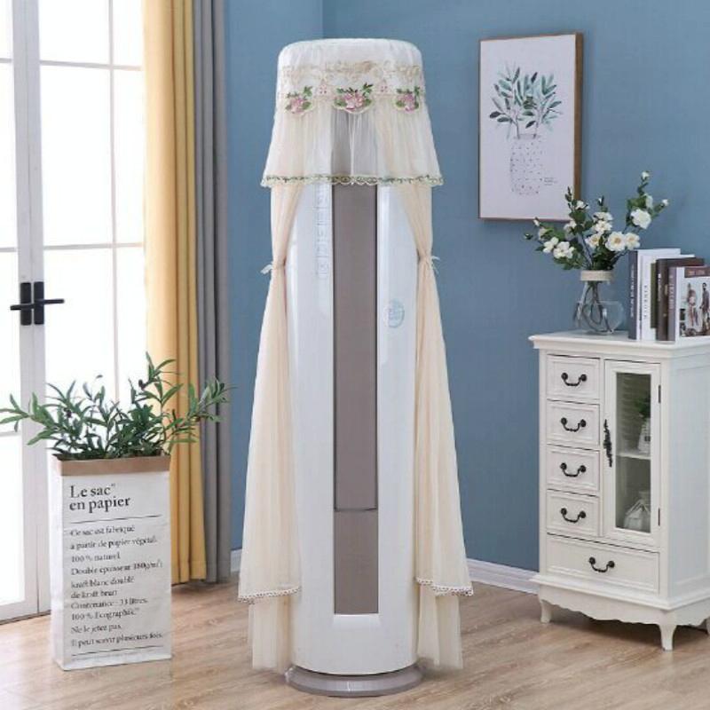 175cm Vertical Lace Air Conditioner Dust Cover - Round Column - White