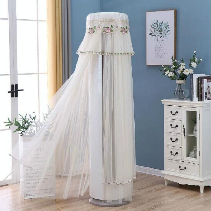 175cm Vertical Lace Air Conditioner Dust Cover - Round Column - White