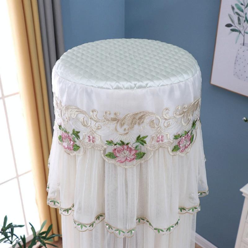 175cm Vertical Lace Air Conditioner Dust Cover - Round Column - White
