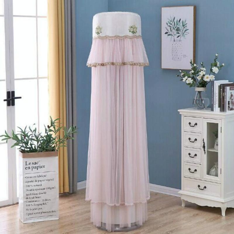 175cm Vertical Lace Air Conditioner Dust Cover - Round Column - White