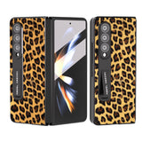 For Samsung Galaxy Z Fold4 5G Leopard Print Phone Case With Holder - Gold