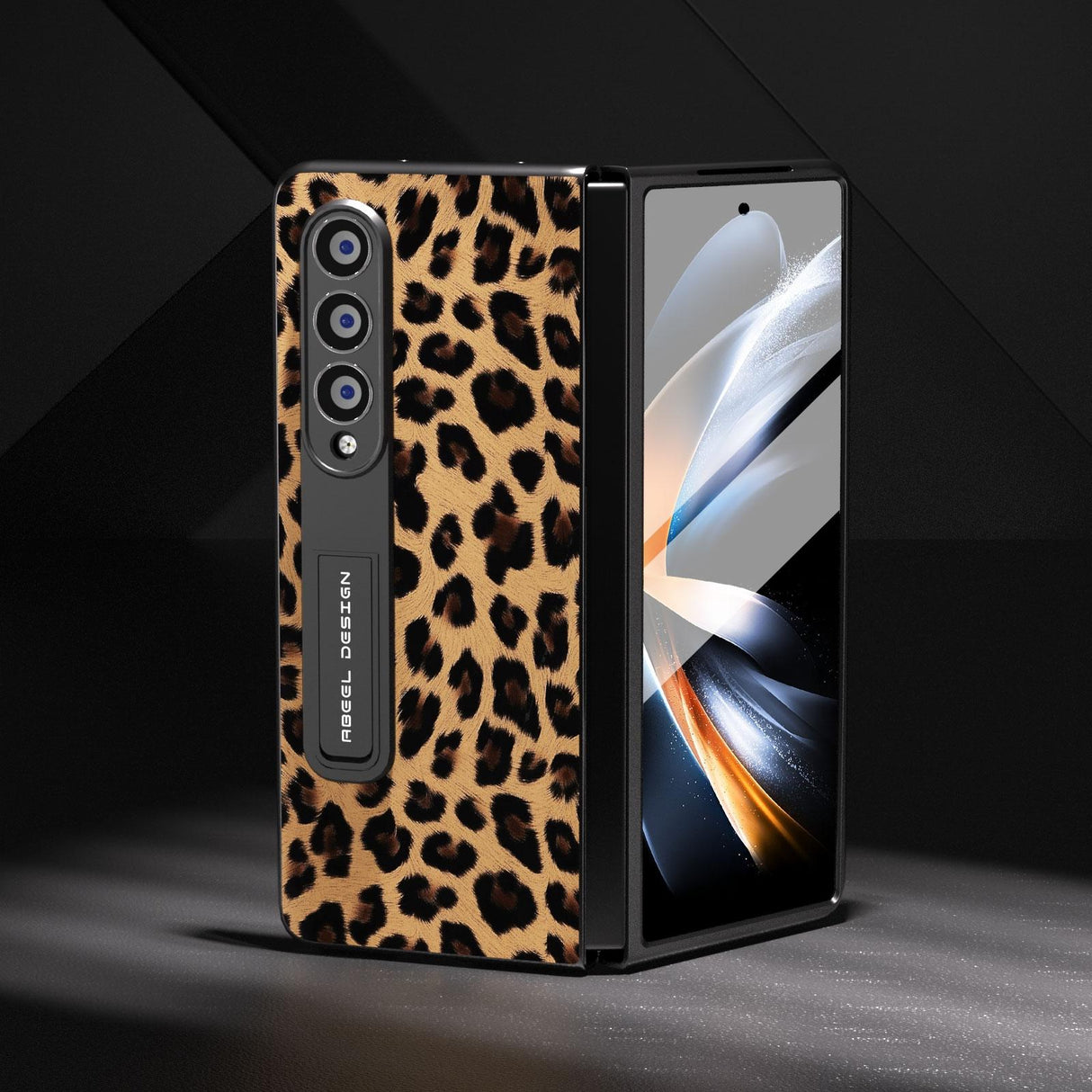 For Samsung Galaxy Z Fold4 5G Leopard Print Phone Case With Holder - Gold