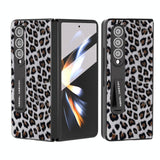 For Samsung Galaxy Z Fold4 5G Leopard Print Phone Case With Holder - Gold