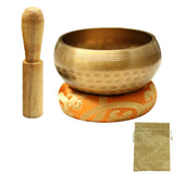 8.5Cm Copper Buddha Sound Bowl Set With Mat Stick & Bag - Front View